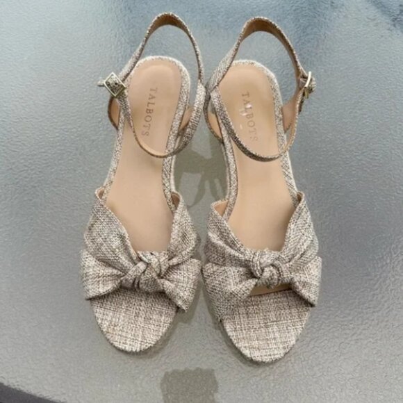 TALBOTS Pamela Knot Linen EspadrilleSandals Size 9 Beige Wedge - Picture 2 of 3
